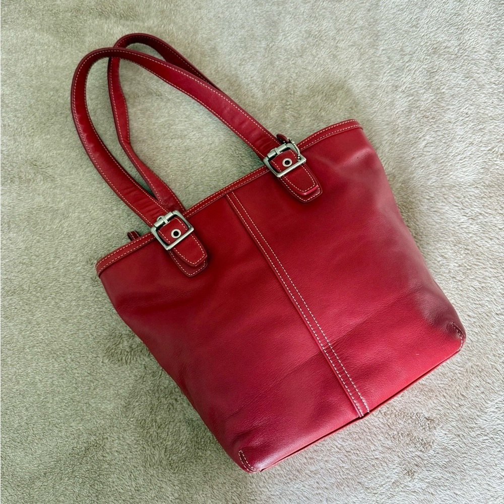 Vintage COACH 9572 Soft Legacy Large Tote Bag in Red w/ Silver Hardware (2004)